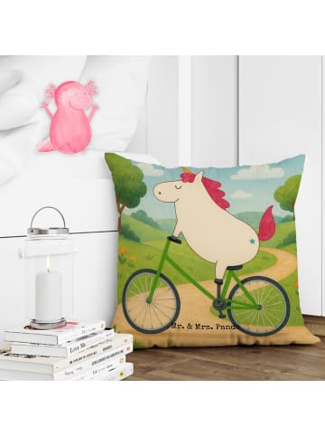 Mr. & Mrs. Panda Kissen 40x40 Einhorn Radfahrer Design ohne Spruch in Weiß