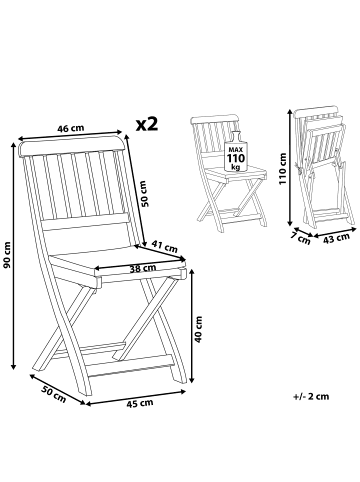 Beliani 4er-Set Gartenstuhl CENTO in Braun/Grau