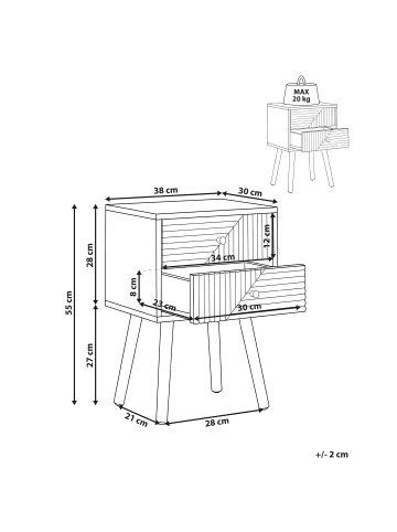 Beliani Nachttisch RONGE in Braun - (W) 38 x (H) 55 x (L) 30 cm