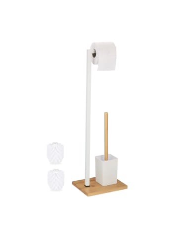 relaxdays WC-Garnitur Weiß/ Natur - (B)22 x (H)70,5 x (T)18 cm