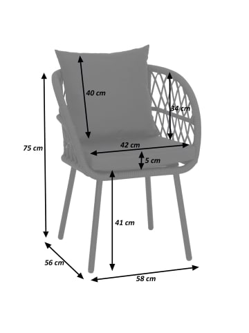 MCW 2er-Set Gartenstuhl Q38 Seilgeflecht, Gestell schwarz, Polster bordeaux