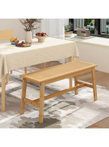 COSTWAY Sitzbank Bambus 100 x 35 x 45 cm in Hellbraun