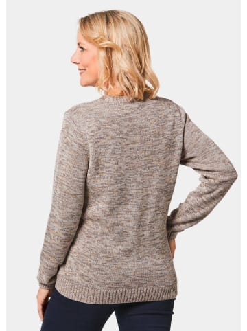 GOLDNER Kurzgröße:  Eleganter Glanzpullover, Ajour-Details in camel / melange