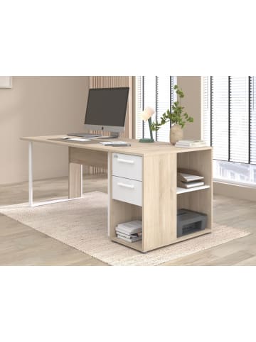 Parisot Schreibtisch-SET Eiche, weiß, Büromöbel mit Schreibtisch und Container
