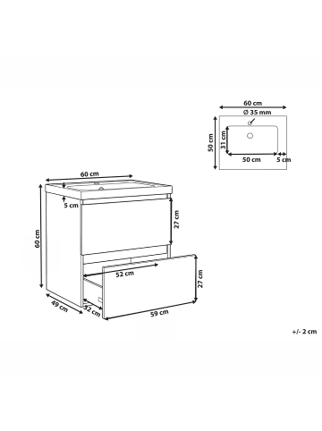 Beliani 2-tlg Badezimmerschrank mit Waschbecken LAGOA in Braun/Weiß