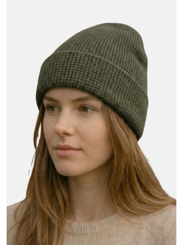 Yuhu Unisex Beanie Baumwolle Waffelstrick Wintermütze in Olivgrün