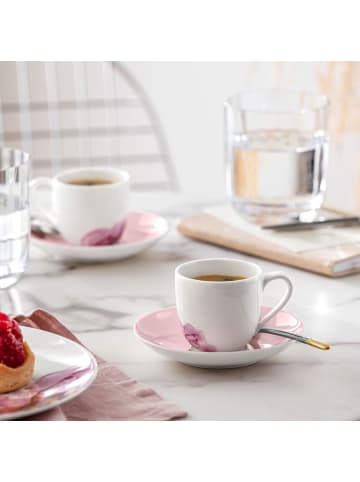 Villeroy & Boch 6er Set Espressotassen mit Untertassen Rose Garden 70 ml in weiß