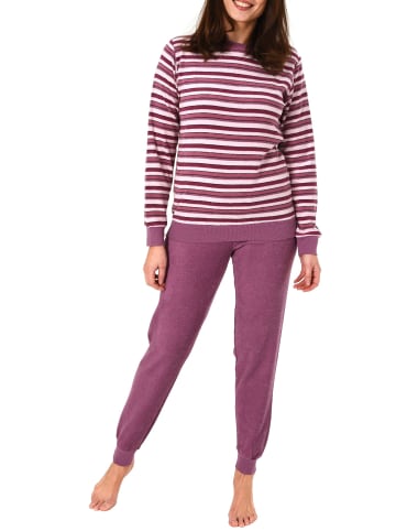NORMANN Frottee Pyjama Schlafanzug Bündchen Streifen - 49935 in beere