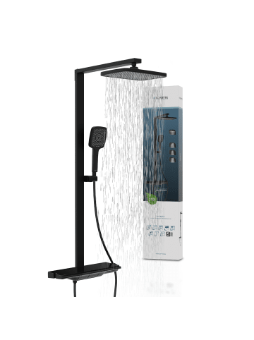 Franz Joseph Schütte HAWAII Überkopfbrause-Set, Schwarz matt, mit Thermostatarmatur