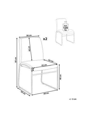 Beliani 2er-Set Esszimmerstuhl LECCO in Grau/Silber