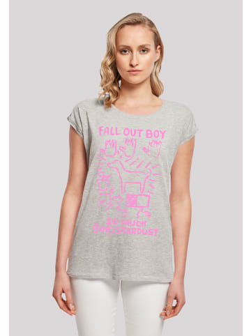 F4NT4STIC Extended Shoulder T-Shirt Fall Out Boy Pink Dog So Much Stardust in grau meliert