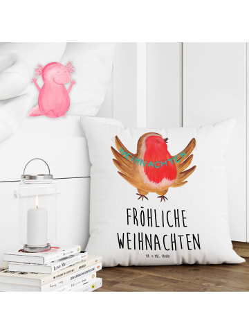 Mr. & Mrs. Panda Kopfkissen Rotkehlchen Weihnachten mit Spruch in Weiß