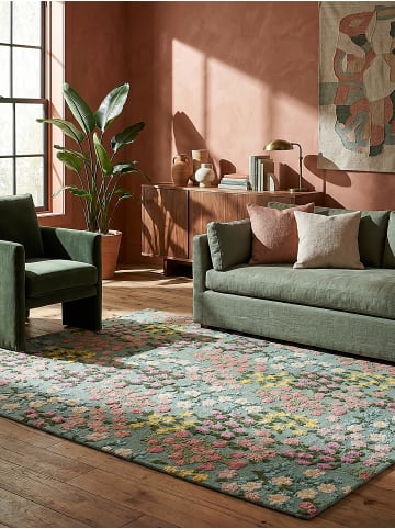 KADIMA DESIGN Wollteppich Floral Muster, Naturmotive, Schlafzimmer in Multicolor-Grün