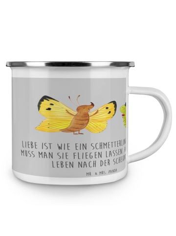 Mr. & Mrs. Panda Emaille Tasse Scheidung Neuanfang mit Spruch in Heather Grey