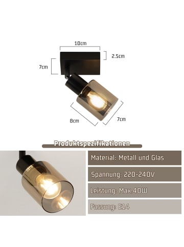 ZMH Deckenleuchte in schwarz 1-flammige E14 rechteckig Deckenspot Glas L 10cm