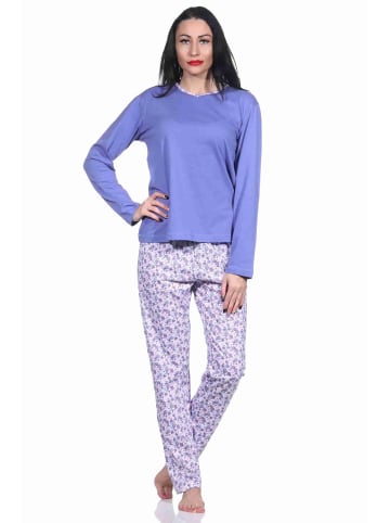 NORMANN langarm Schlafanzug Pyjama allover bedrucker Hose - 70606 in blau
