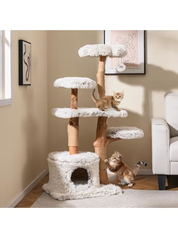 COSTWAY 135cm Kratzbaum Holz in Weiß