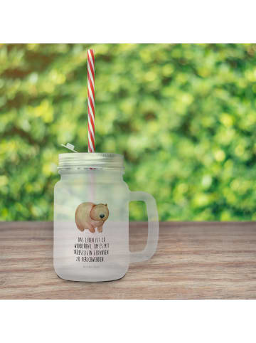 Mr. & Mrs. Panda Trinkglas Mason Jar Wombat mit Spruch in Transparent