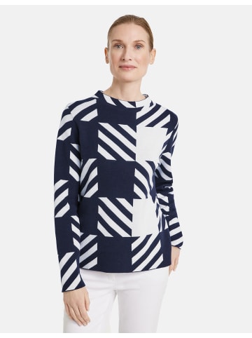 Gerry Weber Pullover Langarm Turtle in navy/offwhite check jacquard