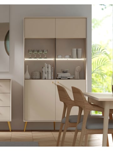 Feldmann-Wohnen Vitrine Rose sandbeige 105,5 / 40,5 / 191cm mit Beleuchtung