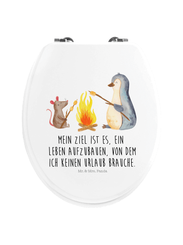 Mr. & Mrs. Panda Toilettendeckel Pinguin Lagerfeuer mit Spruch in Weiß