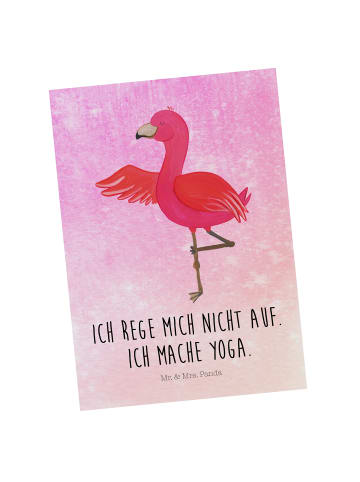 Mr. & Mrs. Panda Ansichtskarte Flamingo Yoga mit Spruch in Aquarell Pink