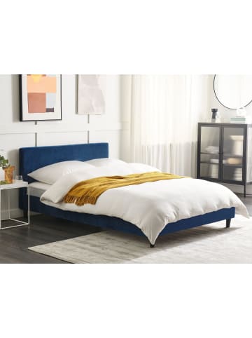 Beliani Doppelbett FITOU in Blau/Dunkler Holzfarbton - (W) 150 x (H) 87 x (L) 214 cm