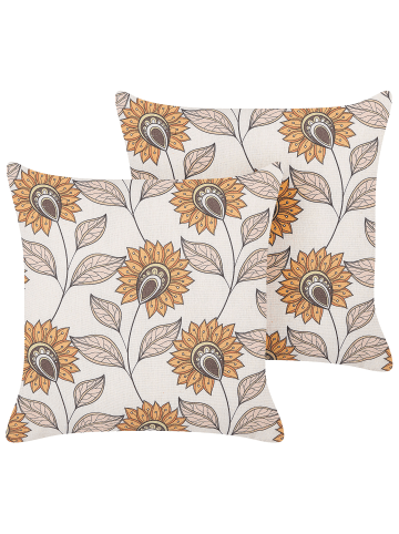 Beliani 2er-Set Dekokissen TUBEROSE in Bunt/Weiß/Orange