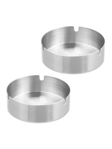 relaxdays 2 x Aschenbecher in Silber - (H)3,5 x Ø 10 cm