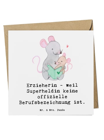 Mr. & Mrs. Panda Grußkarte Erzieherin Superheldin mit Spruch in Weiß
