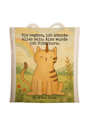 Mr. & Mrs. Panda Tasche Einhorn Katze Design mit Spruch in Weiß