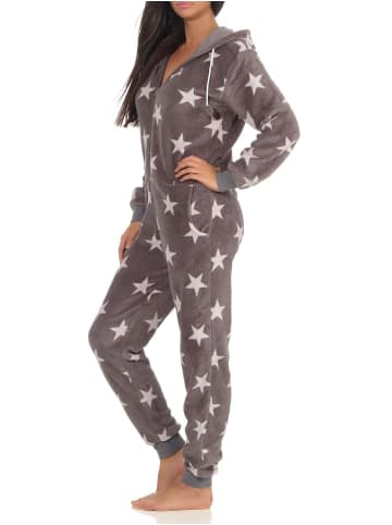 NORMANN Schlafanzug Eteiler Jumpsuit Overall Sterne - 51297 in grau