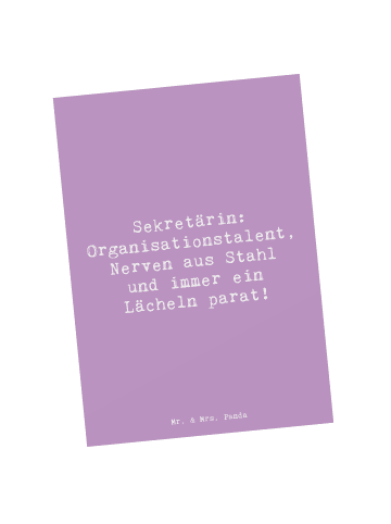 Mr. & Mrs. Panda Fotokarte Spruch Sekretärin Heldin mit Spruch in Lavendeltraum