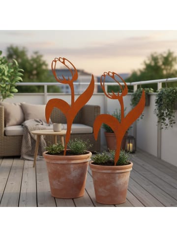 relaxdays 2 x Gartenstecker "Tulpe" in Braun - (B)39 x (H)80 cm