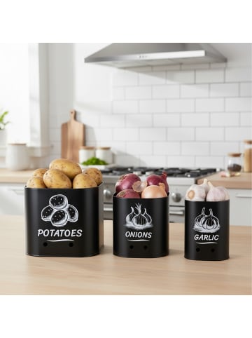 relaxdays 3-tlg. Kartoffel Aufbewahrungsbox Set in Schwarz