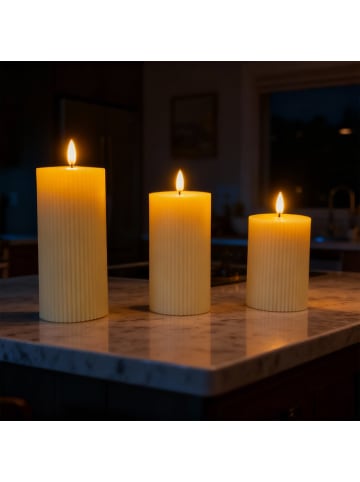 relaxdays 3 x LED Kerzen in Beige