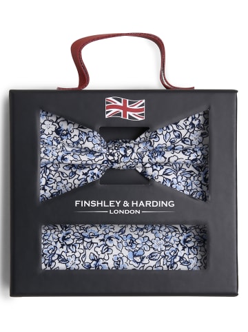Finshley & Harding London Fliege und Einstecktuch in weiß blau