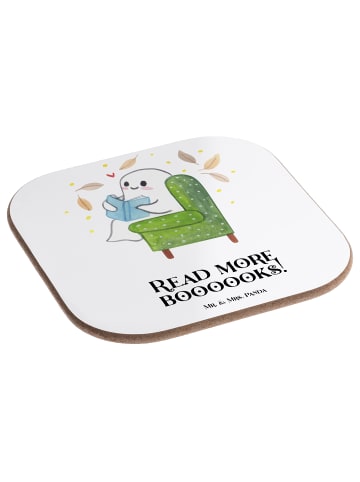 Mr. & Mrs. Panda Untersetzer für Gläser Gespenst  Buch  mit Spruch in Weiß