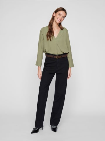 Vila Crepe Struktur Design Bluse V-Ausschnitt Top 3/4 Arm in Grün