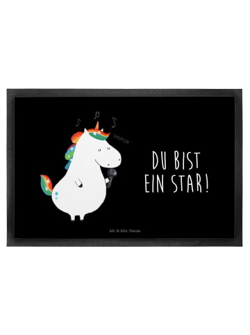 Mr. & Mrs. Panda Fußmatte Einhorn Sänger mit Spruch in Schwarz