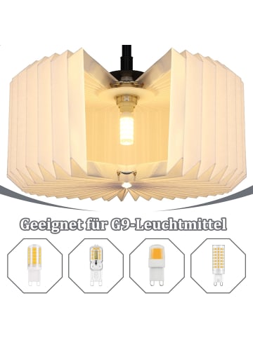 ZMH Pendelleuchte 1-flammige G9 in Weiß Vintage Papier Lampenschirm H 120cm