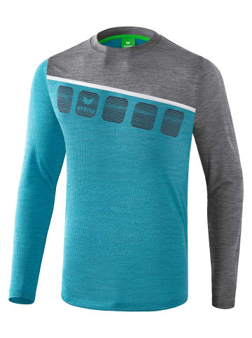 erima 5-C Longsleeve in oriental blue melange/grau melange/weiss