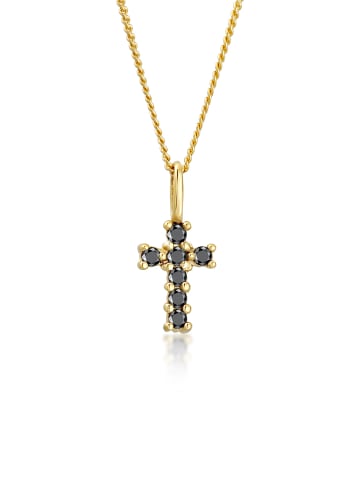 Elli DIAMONDS  Halskette 585 Gelbgold Black Diamond, Kreuz in Gold