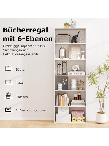 COSTWAY 6-stöckig Bücherregal 60 x 23,5 x 178 cm in Weiß
