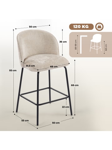 HOMCOM Barhocker in Beige 55L x 50B x 93H cm