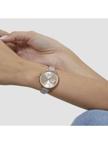 s.Oliver Armbanduhr mit filigranem Blumendesign in grau