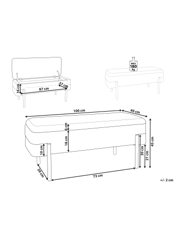 Beliani Bettbank WARREN in Rosa/Schwarz - (W) 40 x (H) 45 x (L) 100 cm