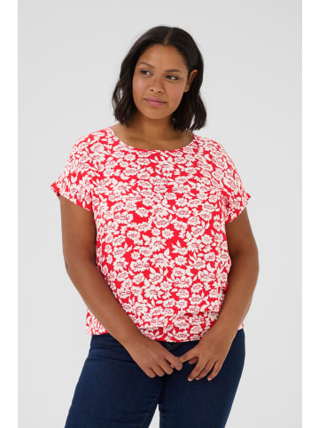 KAFFE curve Kurzarm-Bluse KCbella Loose fit in True Red/Chalk Flower Print