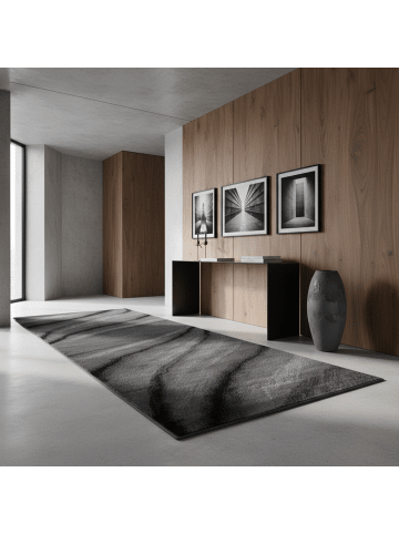 KADIMA DESIGN Teppich Kurzflor Waschbar Wellen ASPEN Strapazierfähig OEKO-TEX in Schwarz