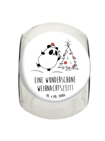 Mr. & Mrs. Panda Bonbonglas Panda Weihnachtszeit mit Spruch in Weiß